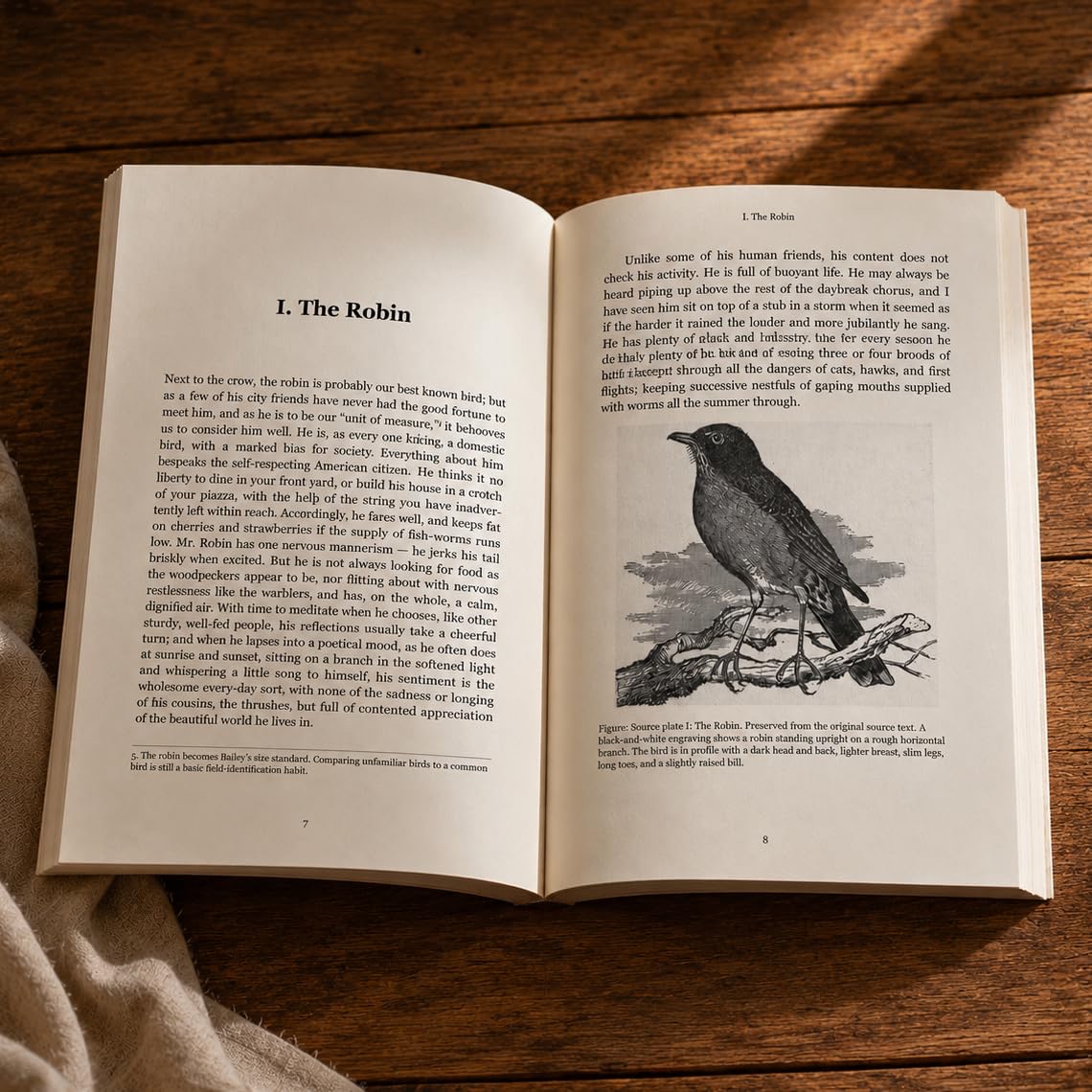 Open chapter spread about the robin with a historic bird illustration