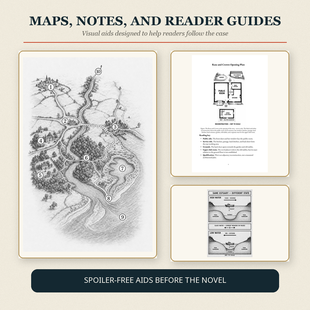 Maps, notes, and reader guides included in The Secret of High Eldersham
