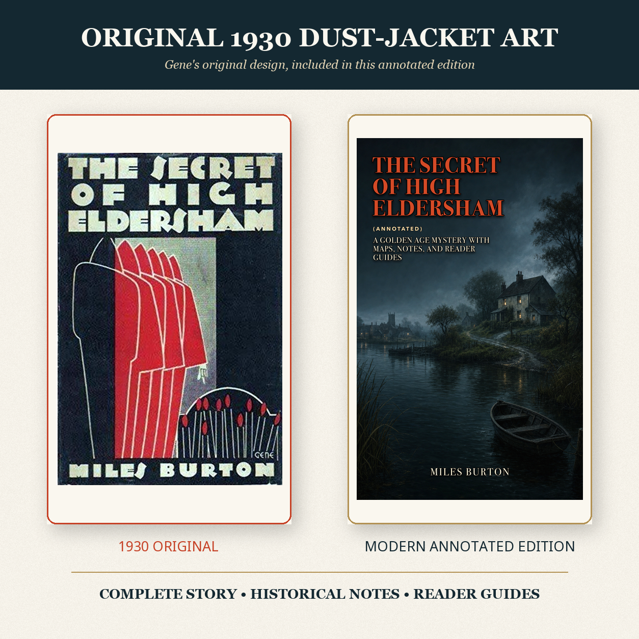 Gene’s original 1930 dust-jacket design for The Secret of High Eldersham